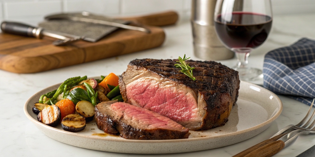 Oven-cooked rib eye steak recipe with step-by-step preparation for a juicy, tender steak at home.