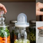 A jar of fermenting vegetables with brine