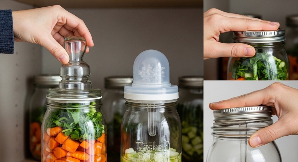 A jar of fermenting vegetables with brine