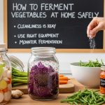 glass jar fermenting cabbage with salt brine on kitchen counter
