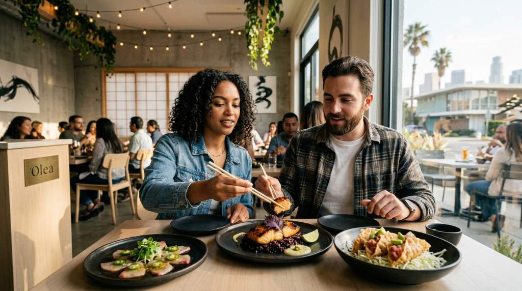 Japanese-inspired healthy dining menu with poke bowls and matcha desserts in Los Angeles