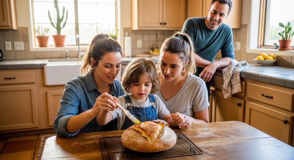 Phoenix family cooling homemade bread on a wire rack