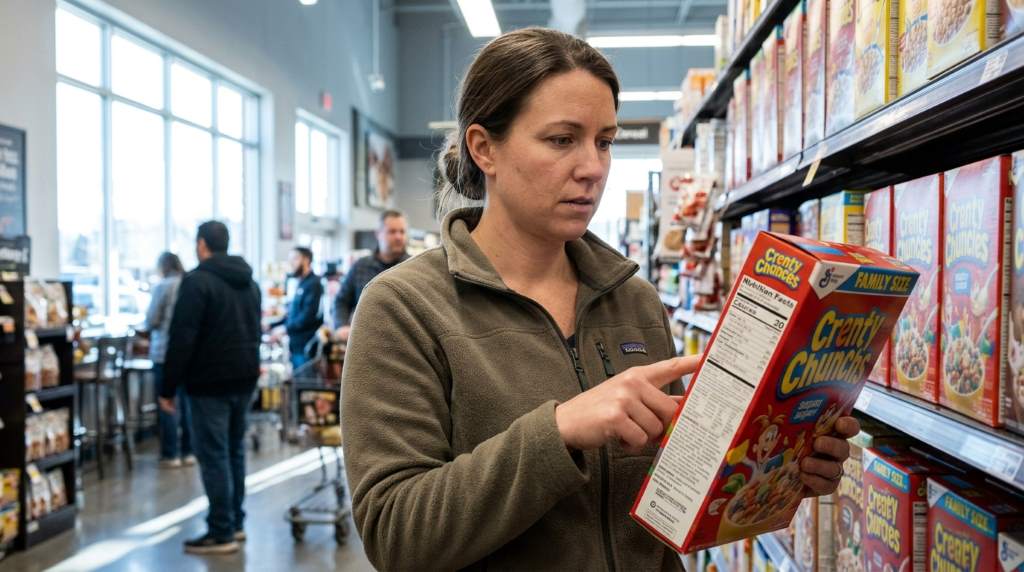 Denver consumer reading food ingredient labels in grocery store