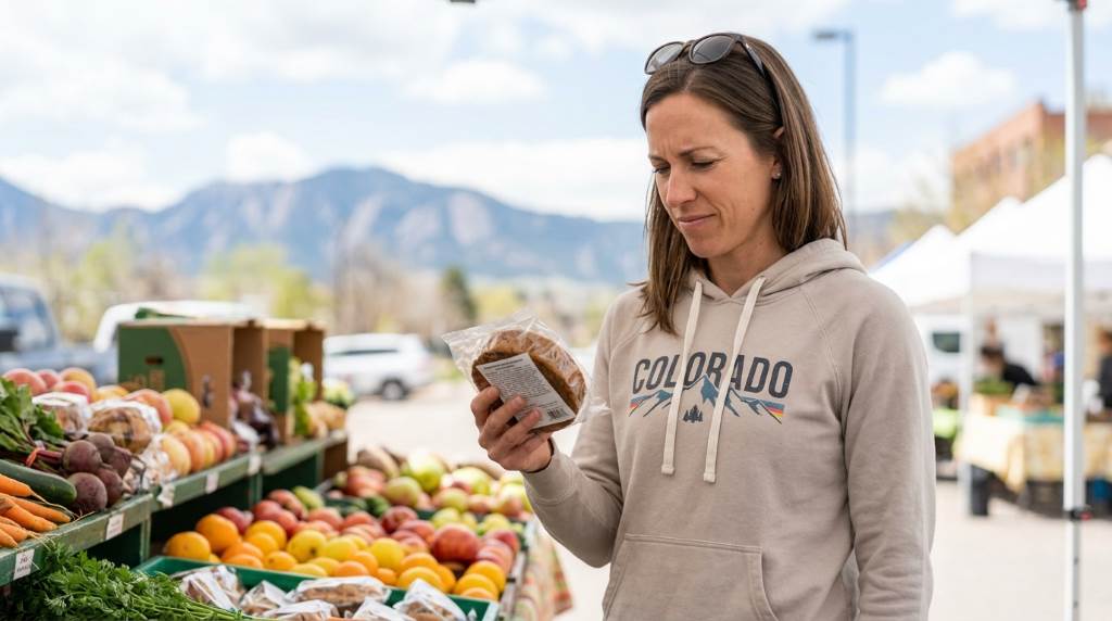 Health-conscious shopper comparing ingredient lists in Denver