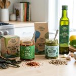 Algae Cooking Club products displayed with ingredients and packaging on a kitchen counter