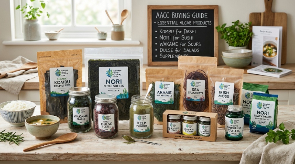 Assorted Algae Cooking Club cooking products arranged for a complete buying guide